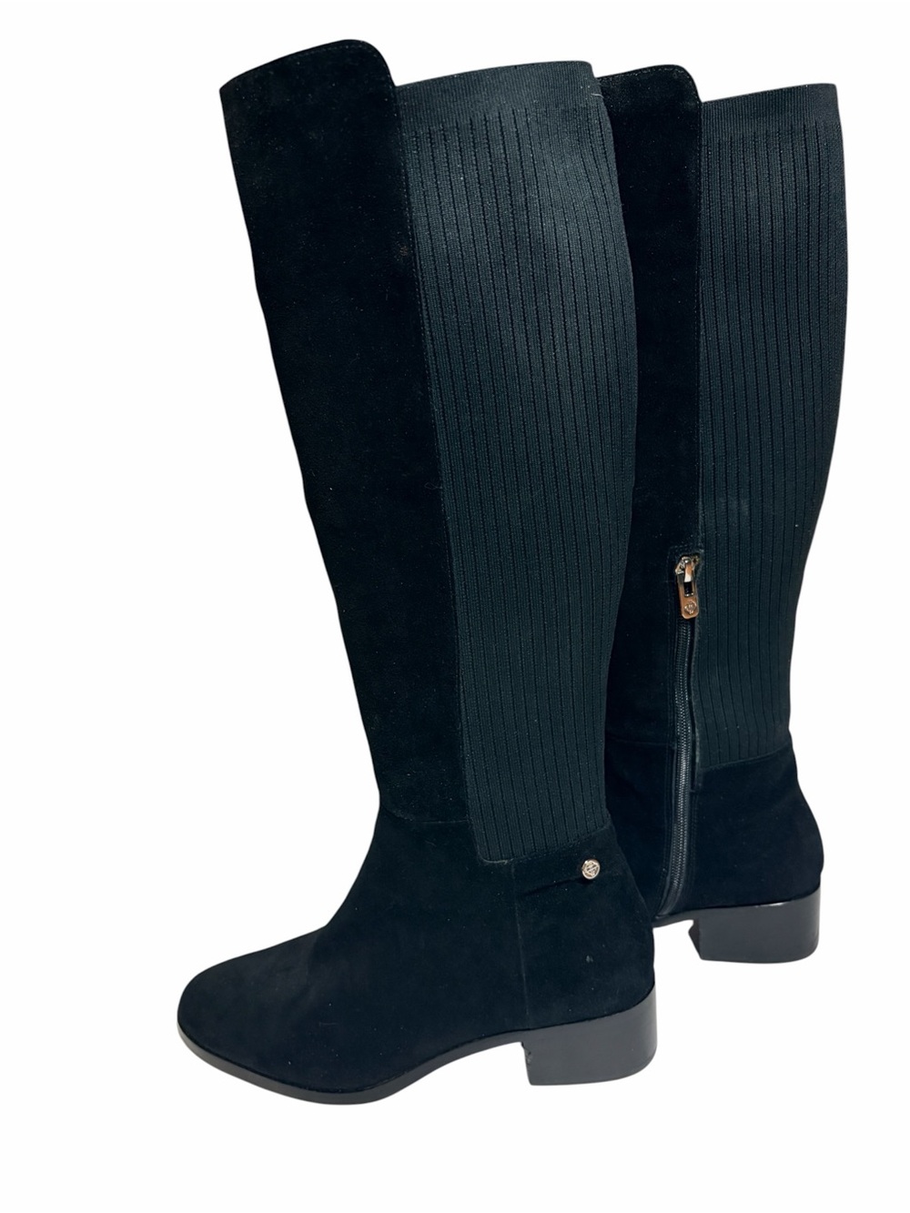 Antonio Melani Black Genuine Suede Knee-High Stretch Wide Calf Boots Size 10